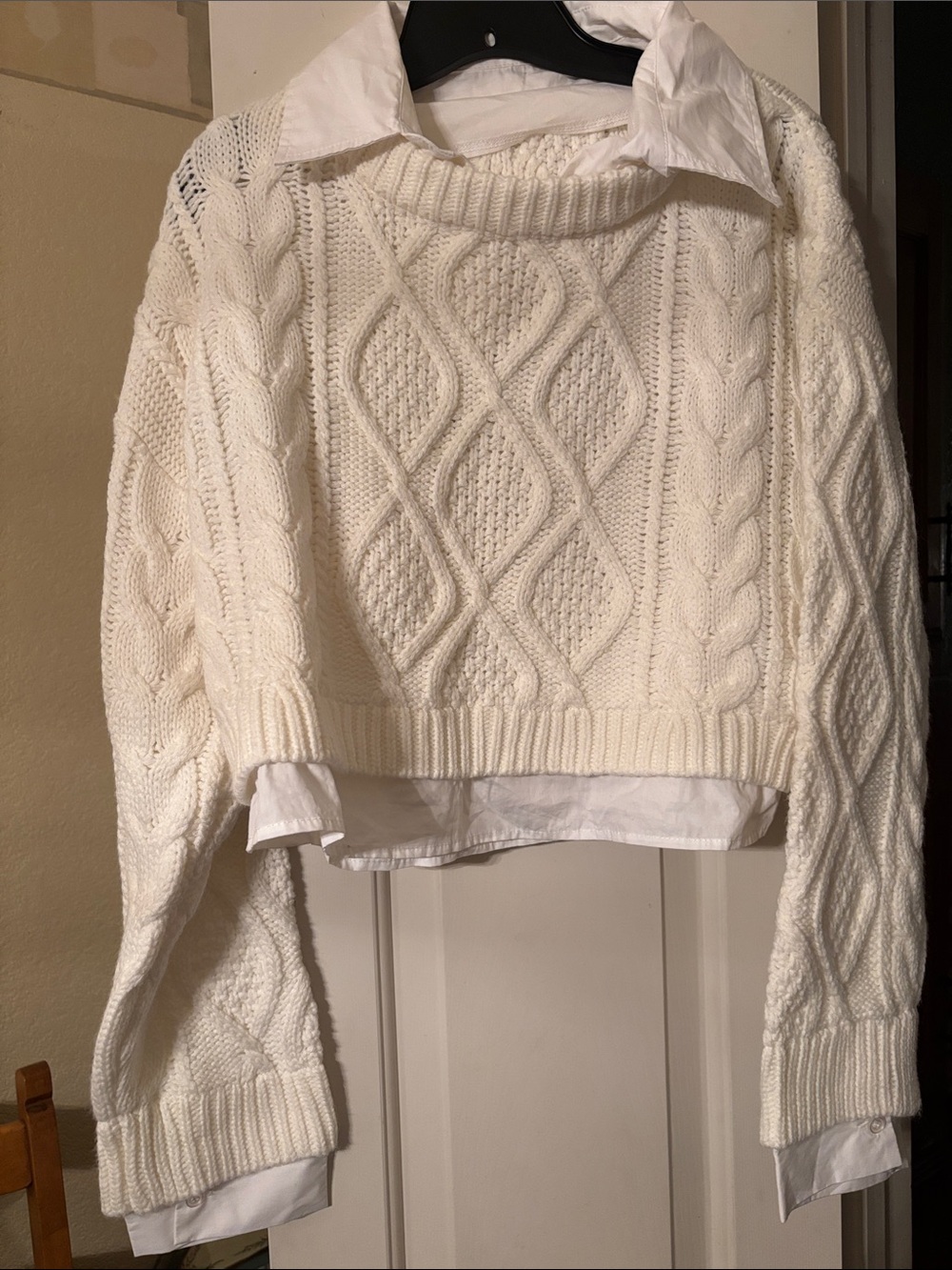 Avec Les Filles Cream Cable Knit Crop Sweater